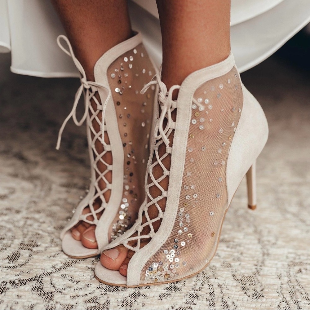 Chic Lace-Up Sequin Heels
